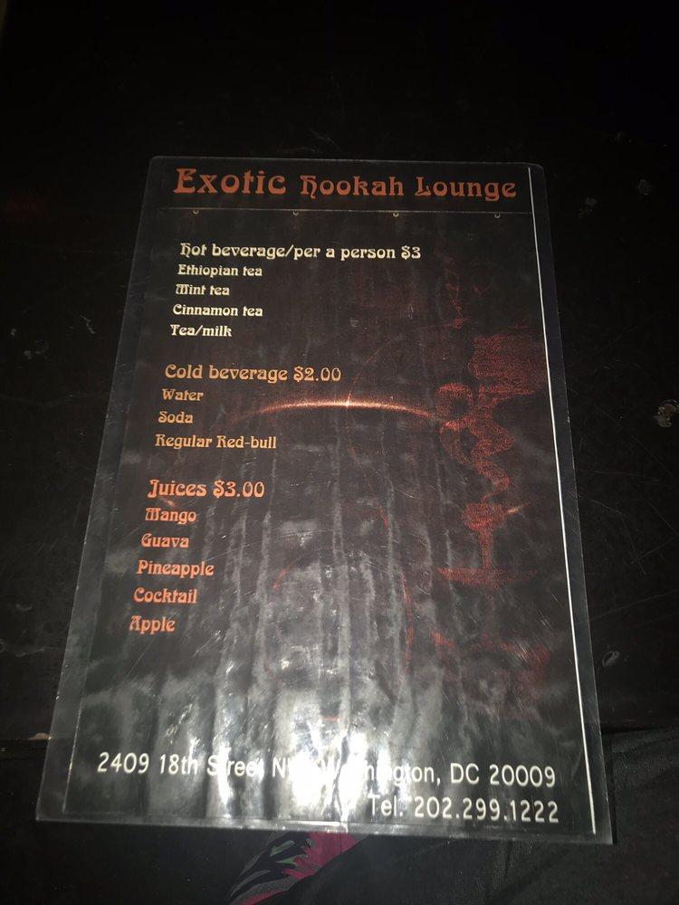 Menu at Exotic Hookah Lounge pub & bar, Washington