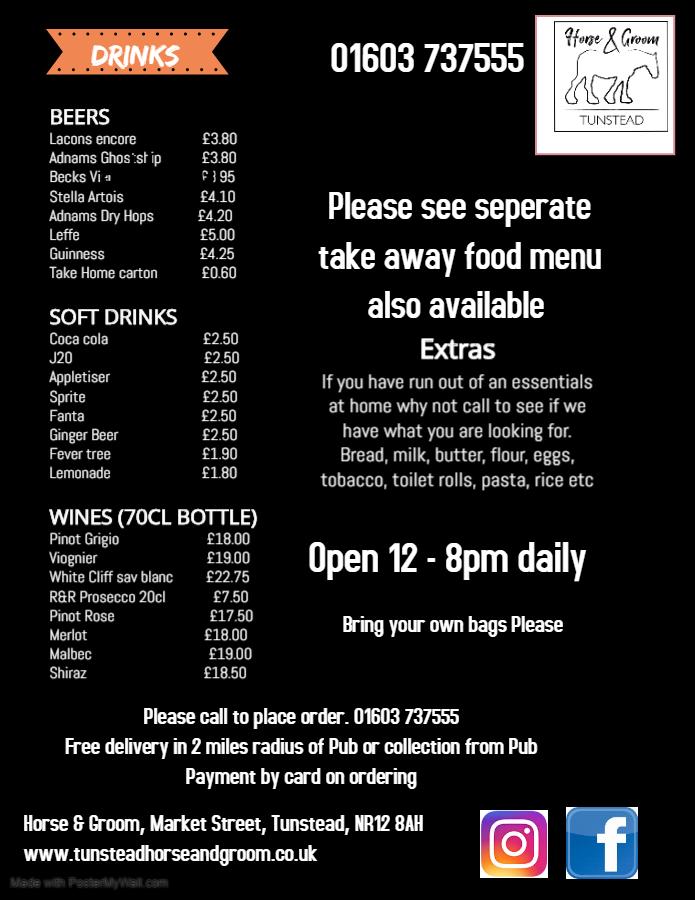 Menu at Horse & Groom pub & bar, Norwich