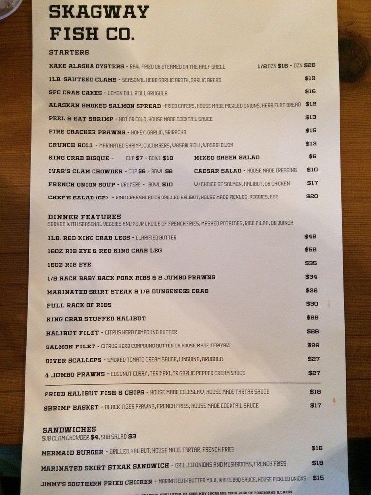 Menu at Skagway Fish Company restaurant, Skagway