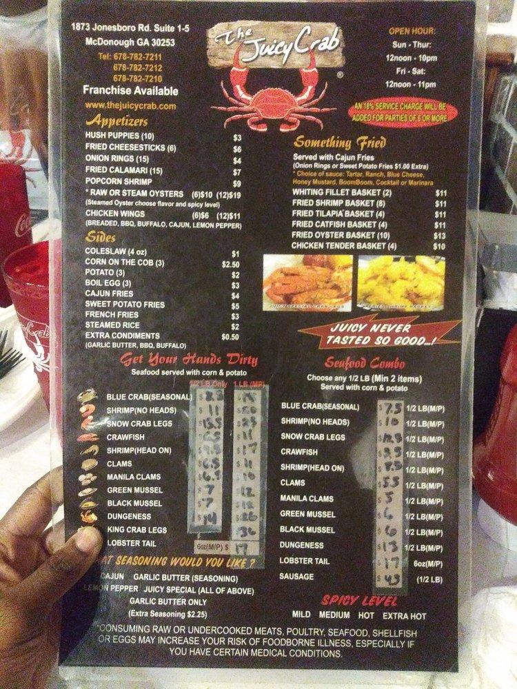 Menu at The Juicy Crab McDonough pub & bar, McDonough