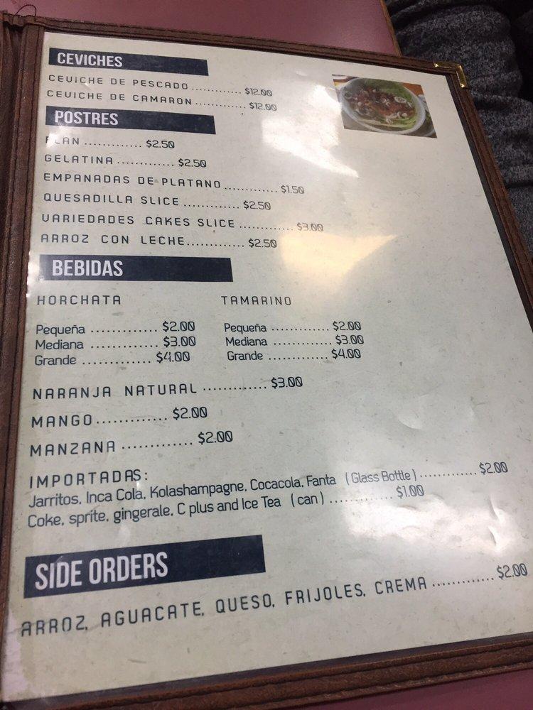 Menu at La Guanaquita restaurant, Toronto