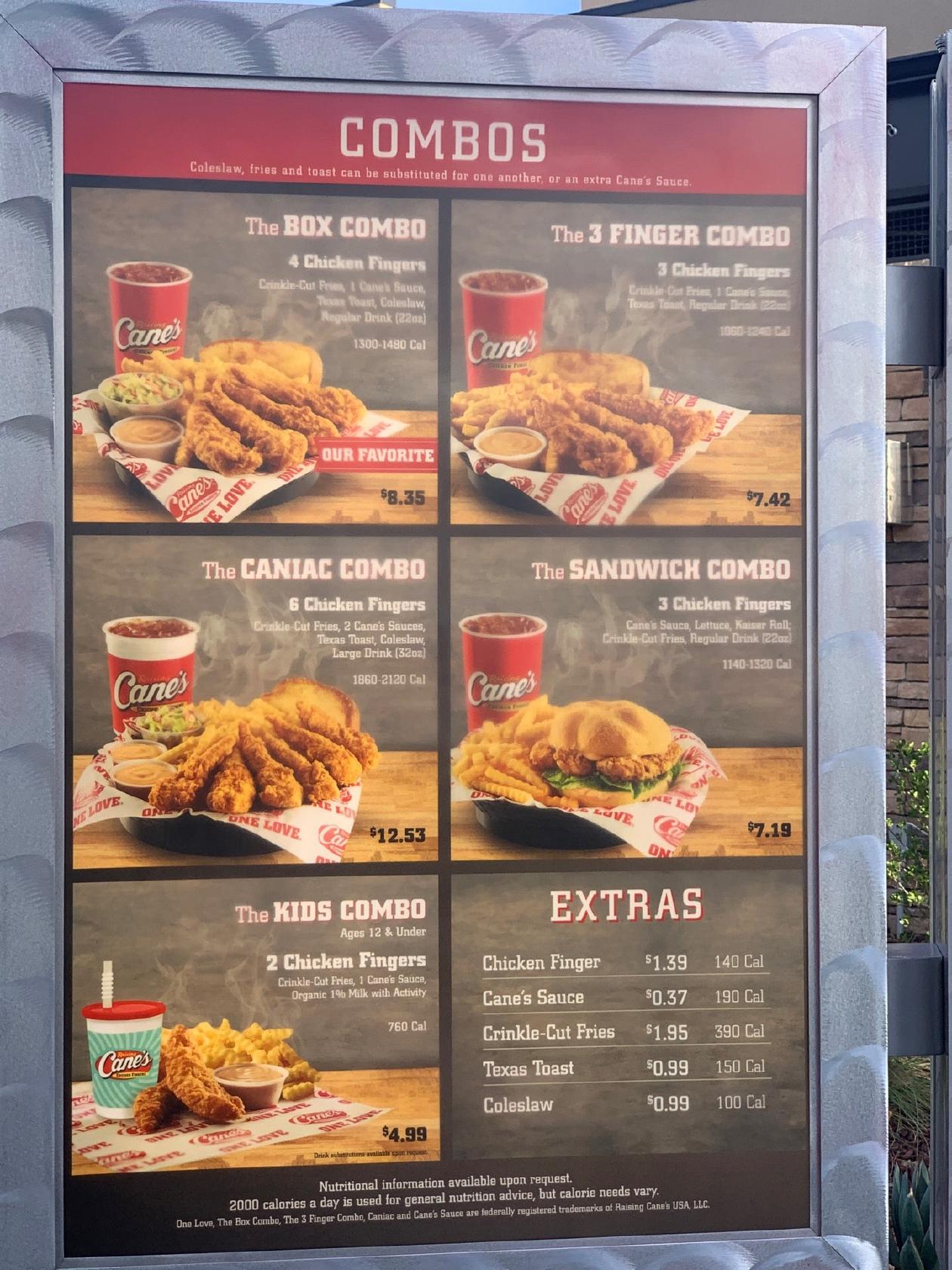 Menu At Raising Canes Chicken Fingers Fast Food Temecula