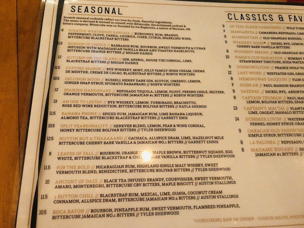 Menu at Scratch Kitchen & Cocktails, Paseo pub & bar, Oklahoma City