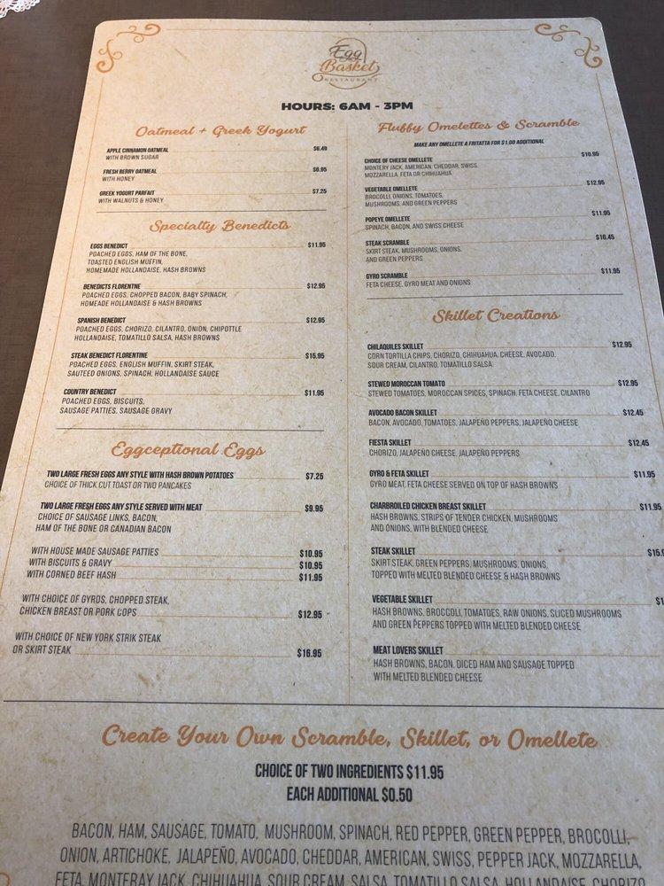 Menu at Egg Basket Pancake House restaurant, Streamwood