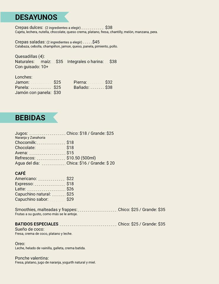 Menu at La Valentina restaurant, Guadalajara, Calle Vidrio 2133