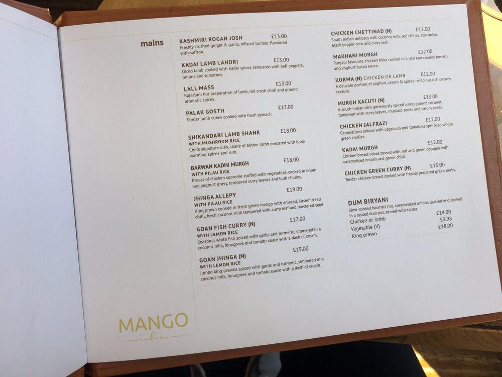 Carta del restaurante Mango Indian, Londres, Cromwell Building, 6