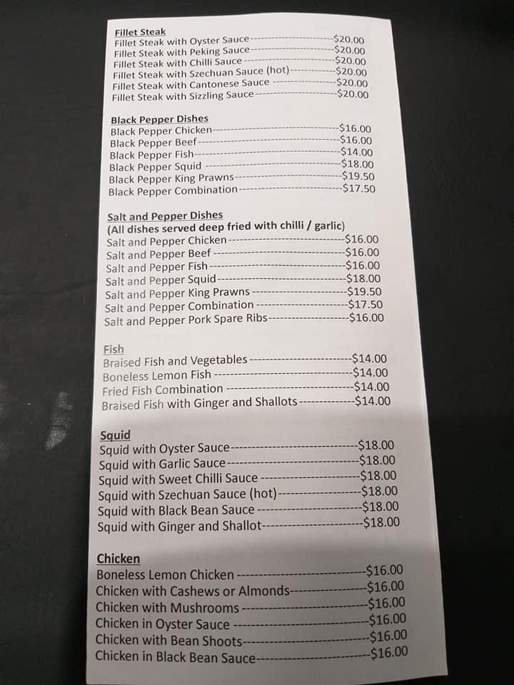 Menu At Ming Hing Restaurant Dubbo