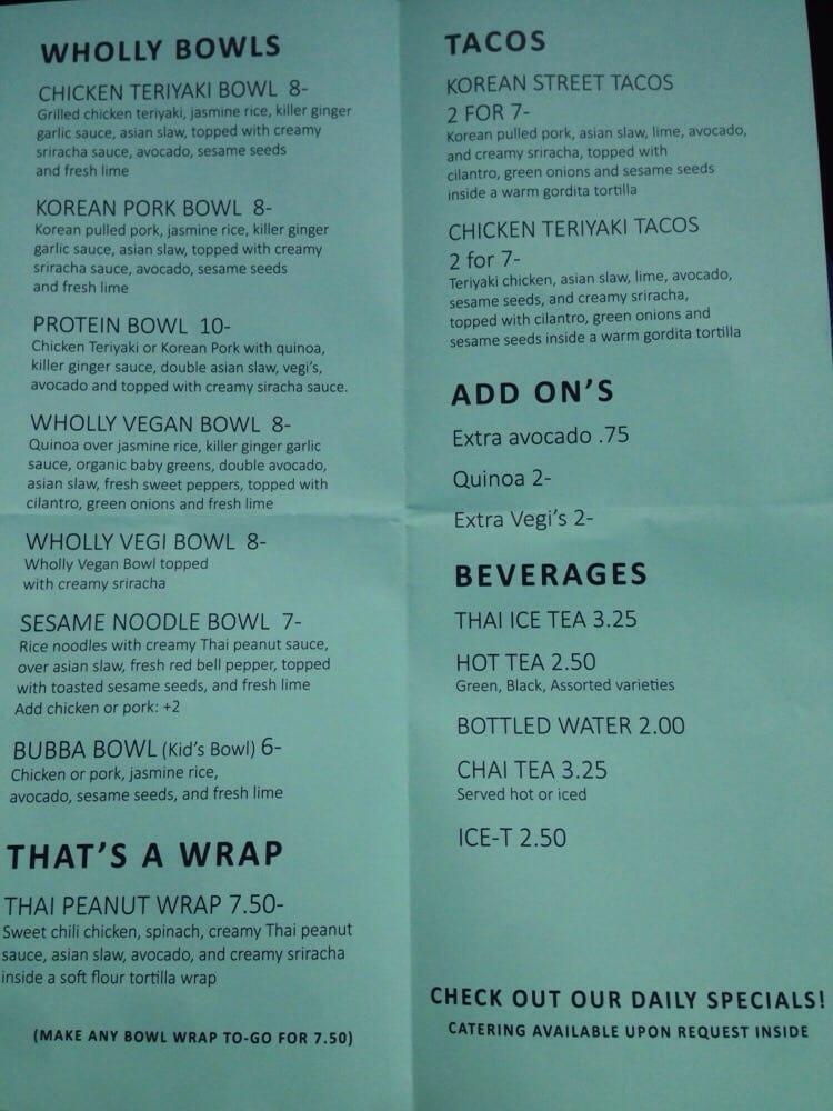 Menu at Wholly Bowls & Rolls restaurant, Lakeport