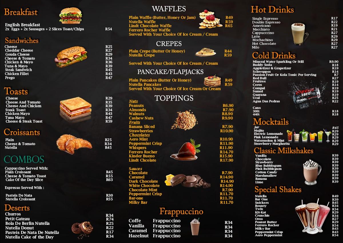 Speisekarte von Waffle Latte cafe, Johannesburg