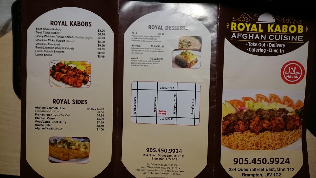 Menu at Royal Kabob Afghan Cuisine restaurant, Brampton, 284 Queen St E
