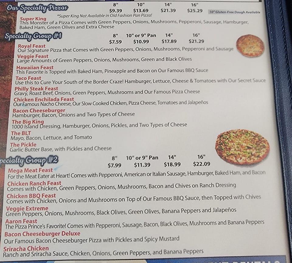 Menu at Pizza King of Decatur pizzeria, Decatur