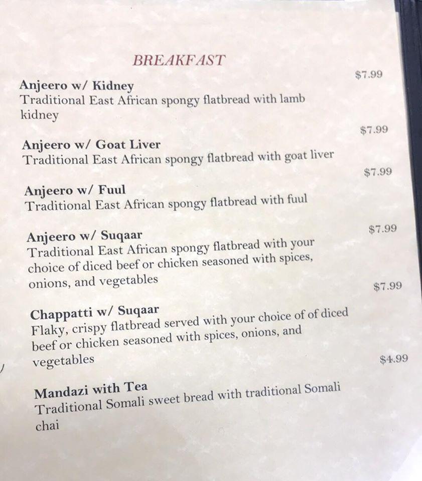 Safari Restaurant menu