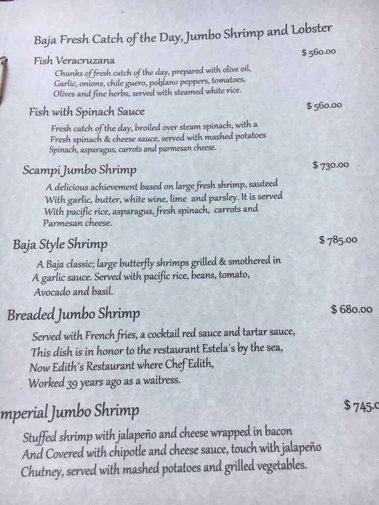 Menu at Edith's restaurant, Cabo San Lucas