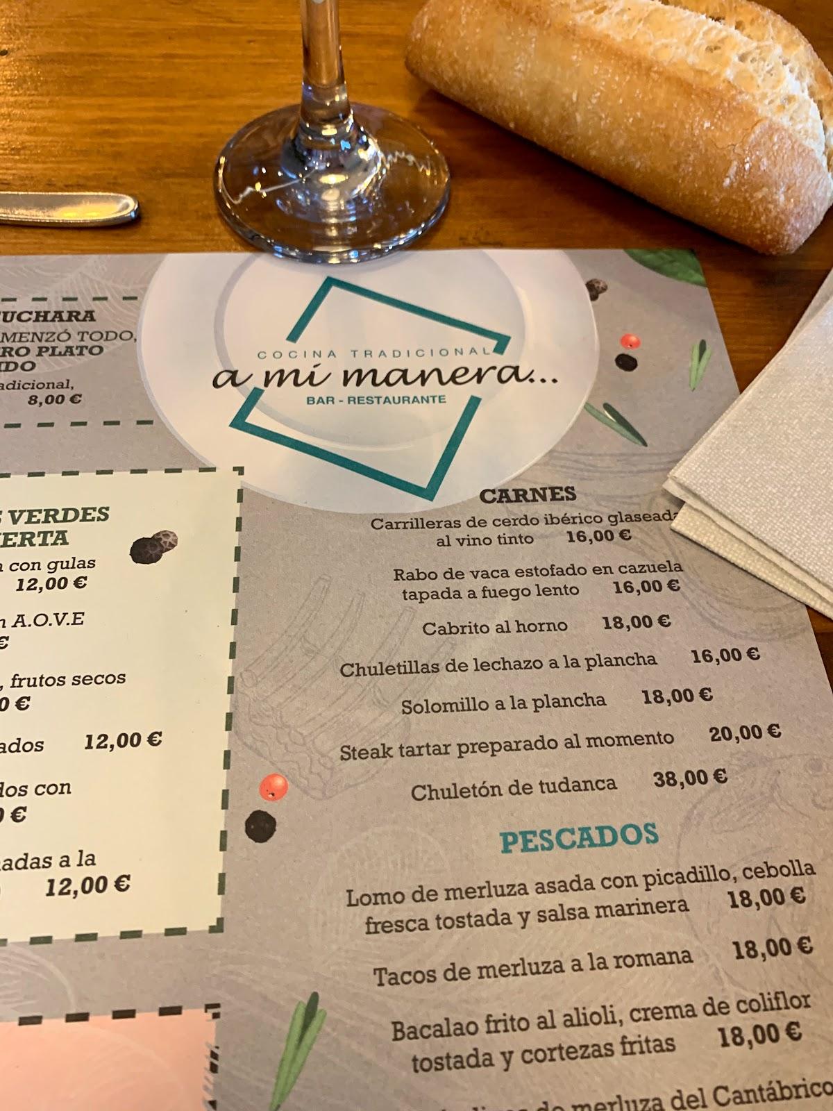 Carta de Restaurante A mi Manera, Santander