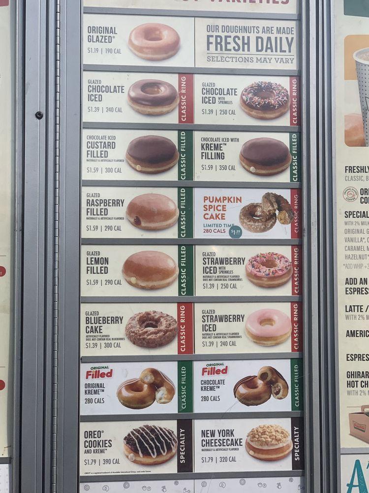 Menu at Krispy Kreme restaurant, Gadsden