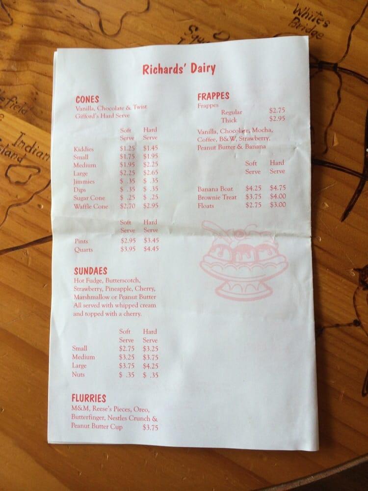 Menu at Richards' Dairy Delight desserts, Sebago