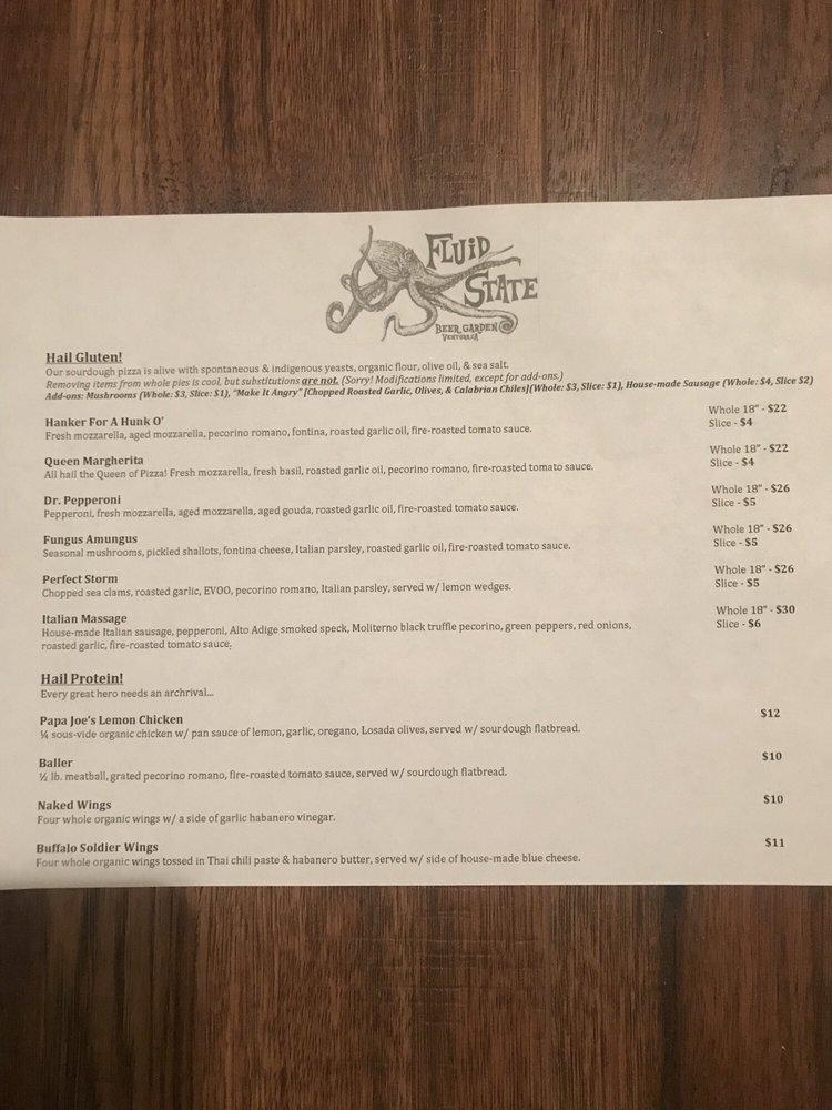 Menu at Fluid State Beer Garden pub & bar, Ventura