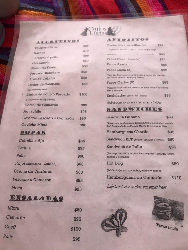 Menu at Carlos & Lucia´s Restaurant-Bar & Grill, Mazatlán