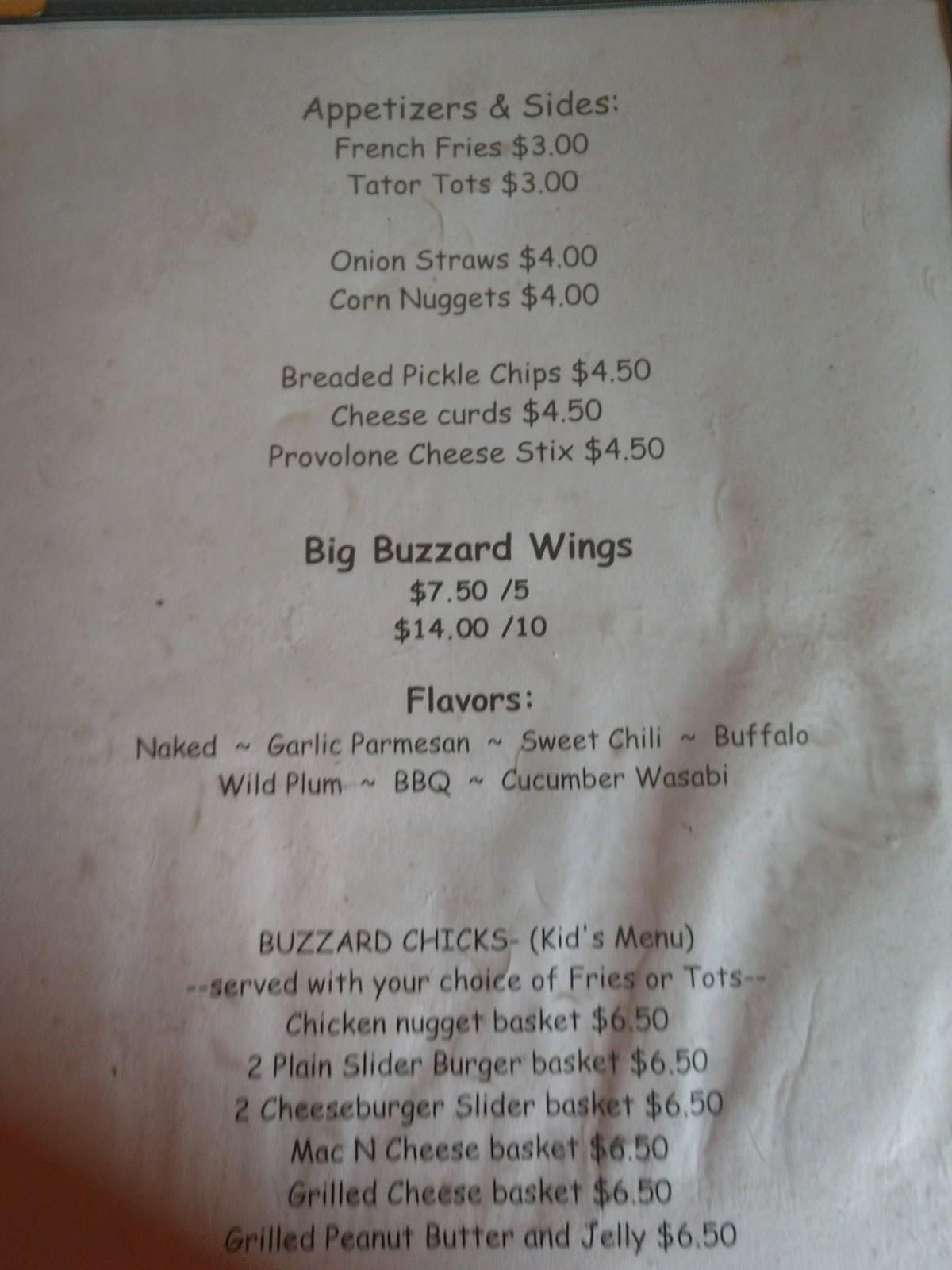 Menu at Buzzards Bar, Pukwana