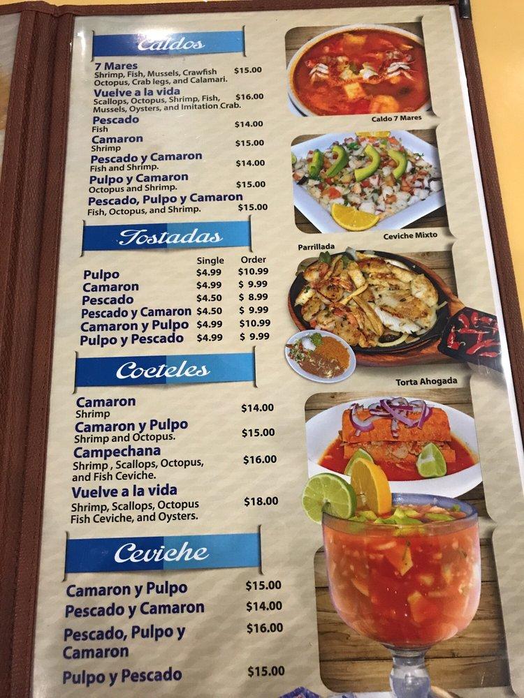 Menu at Mariscos Playa Azul restaurant, Springdale