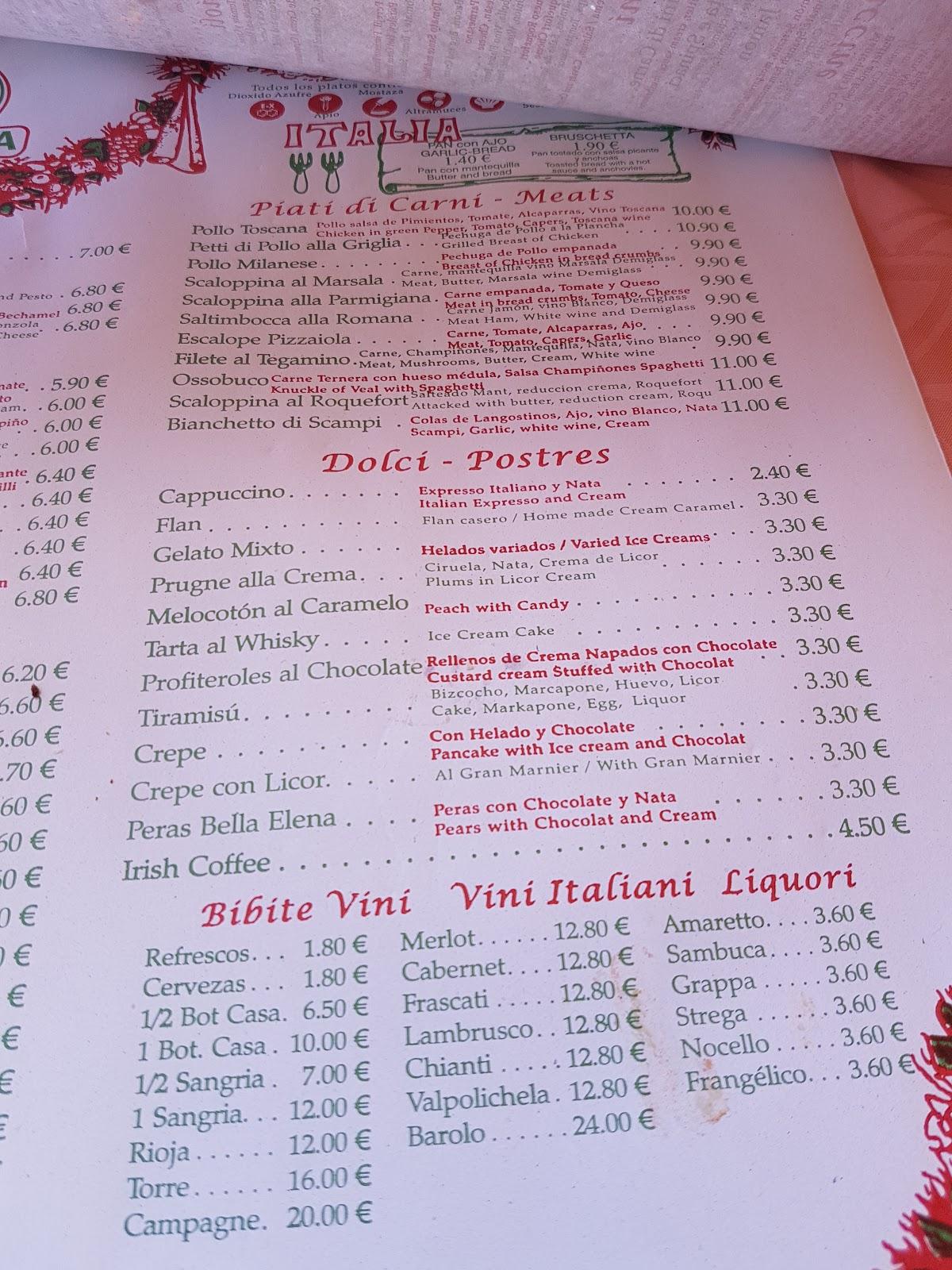 Pizzeria Papa Luigi from Fuengirola Menu