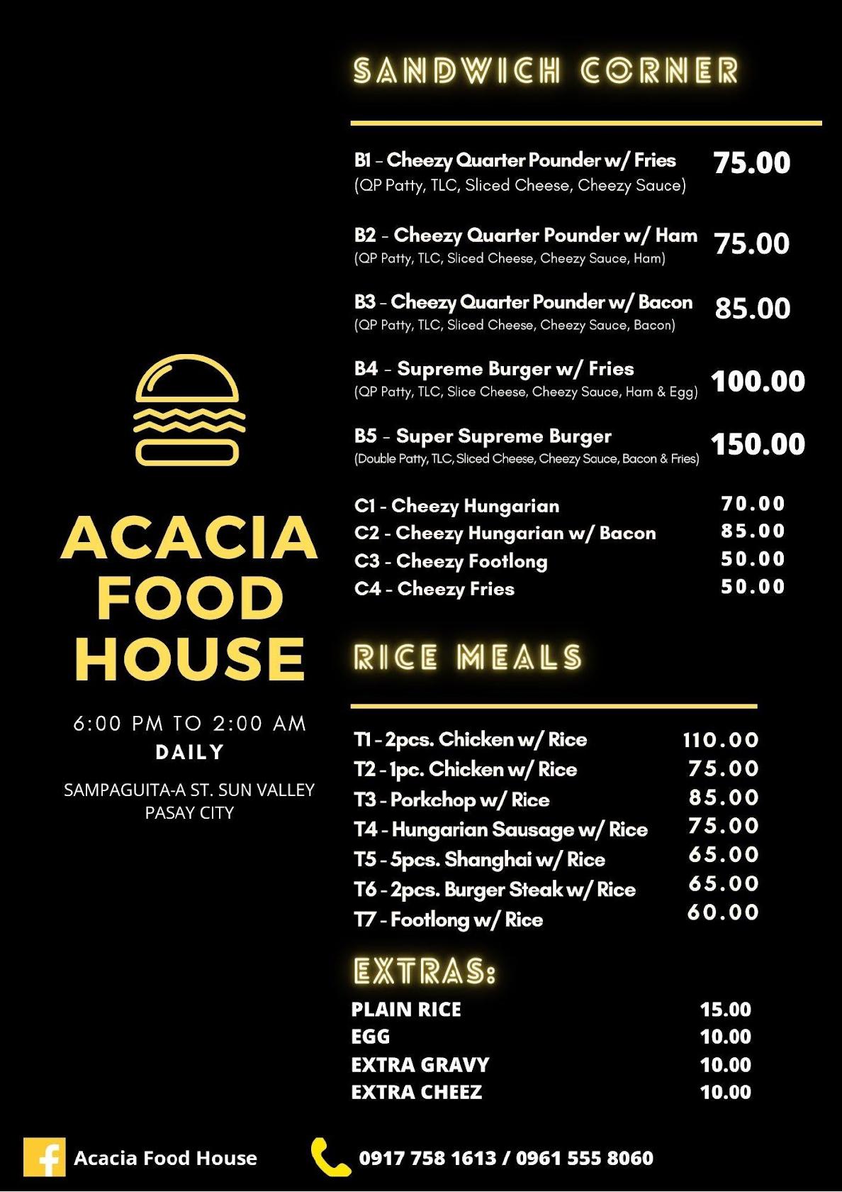 Carta del restaurante Acacia Food House, Pasay