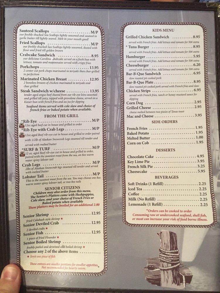 Menu at Captain John's Seafood House restaurant, Calabash