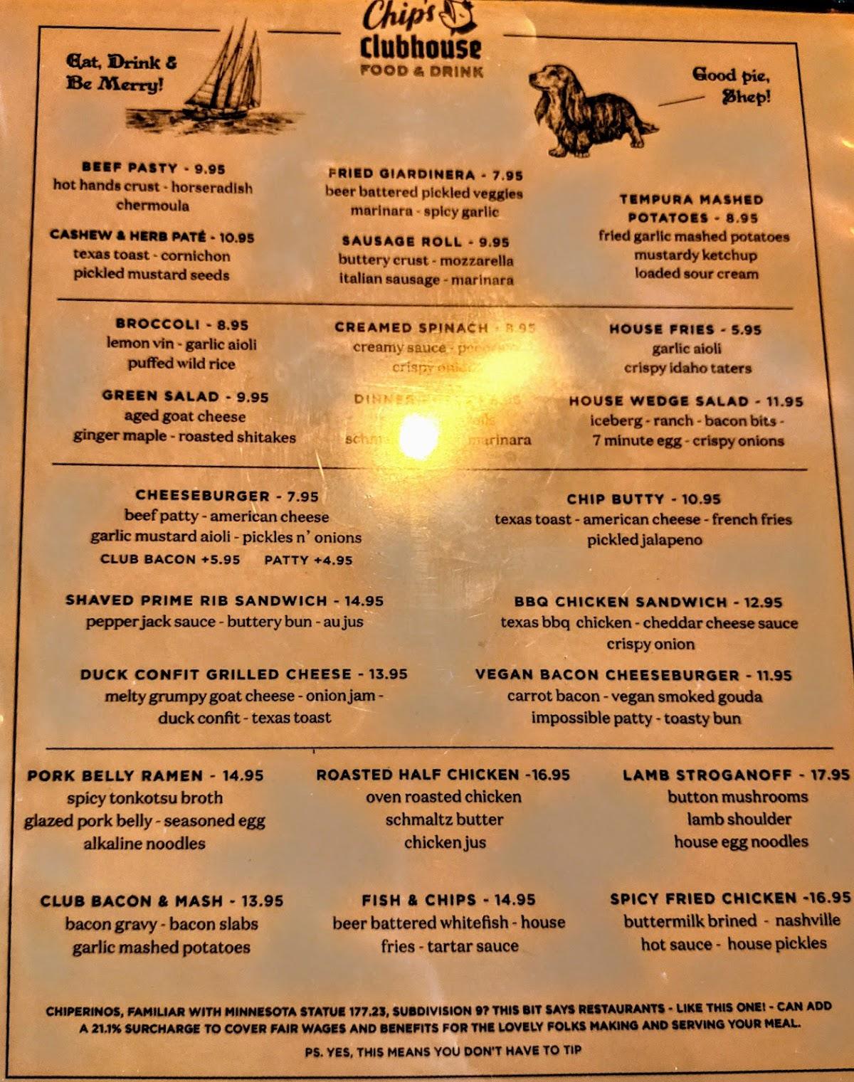 Menu at Chip's Clubhouse, Saint Paul