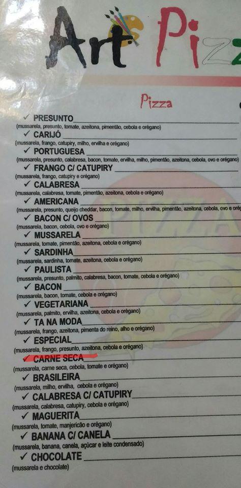 Art pizza cardápio