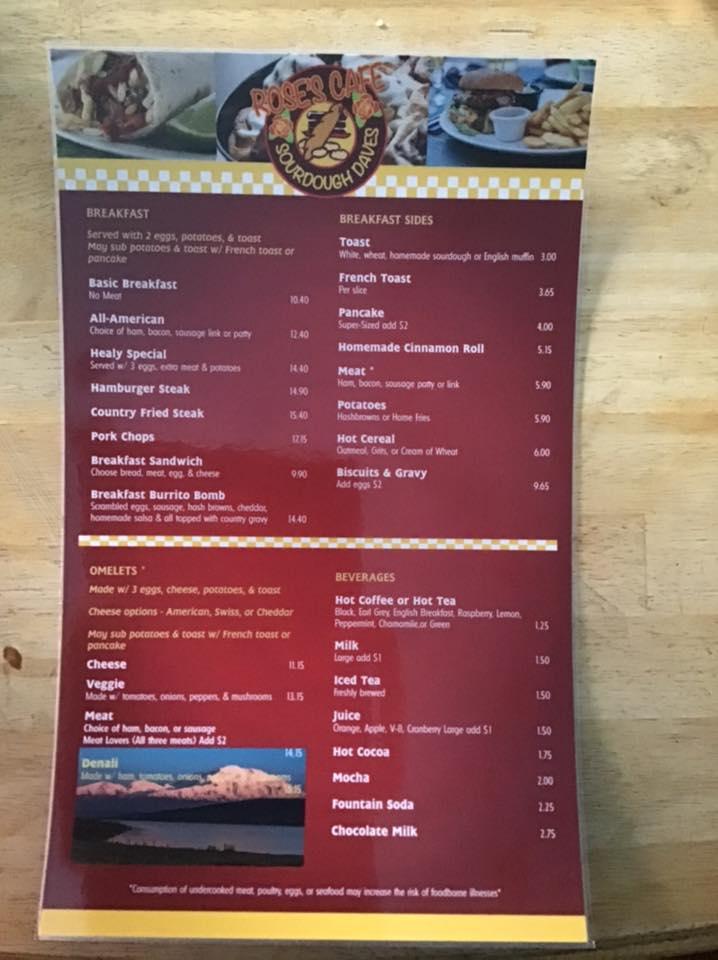 Menu at Rose's Cafe, Healy
