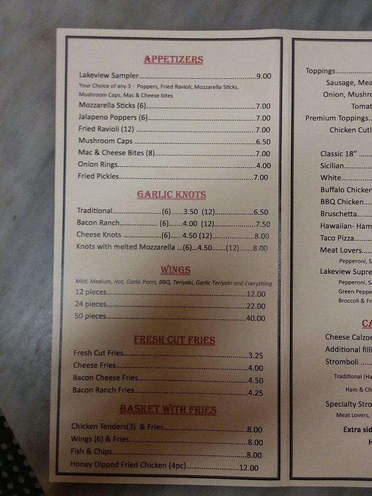Menu at Lakeview Pizzeria & Bar, Lake Huntington