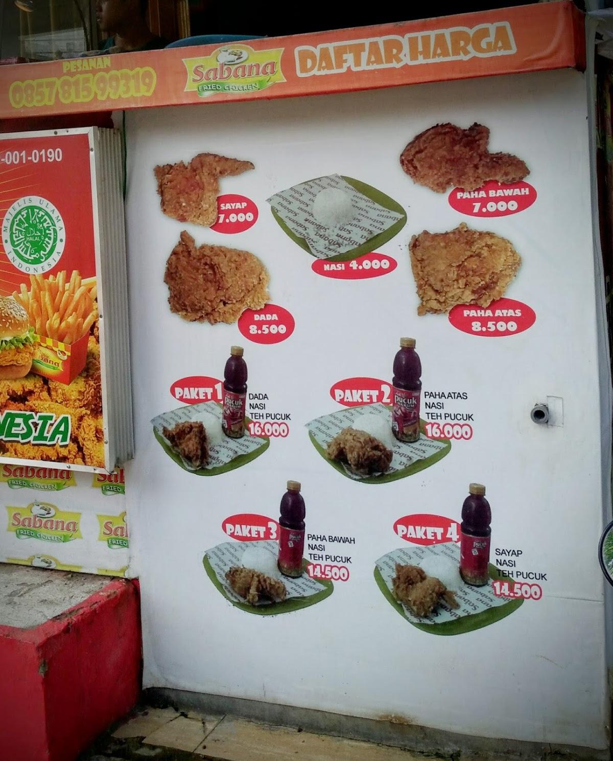 Menu At Sabana Fried Chicken Restaurant Bogor Jl Villa Bogor Indah No