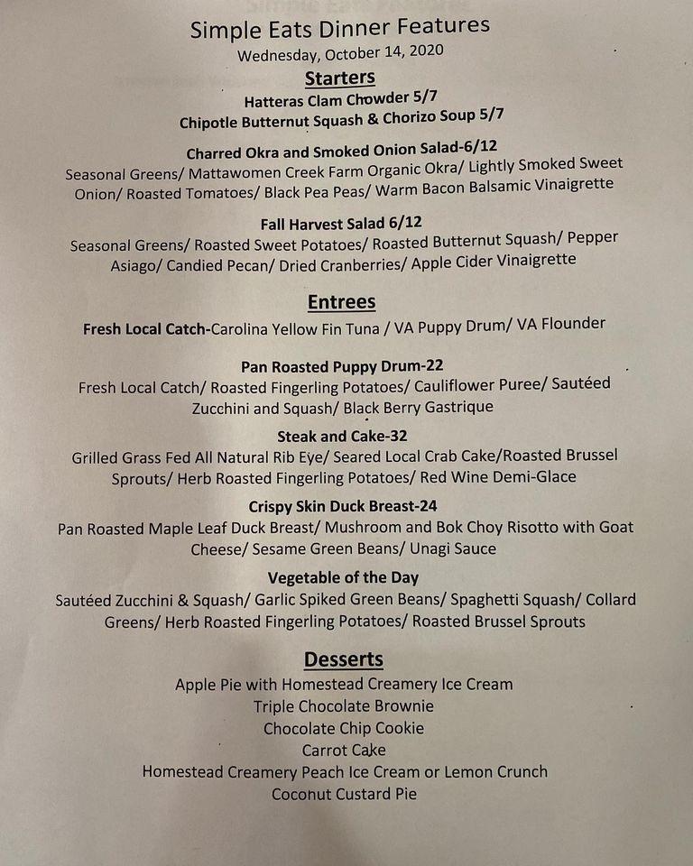 Menu at Simple Eats Restaurant, Virginia Beach