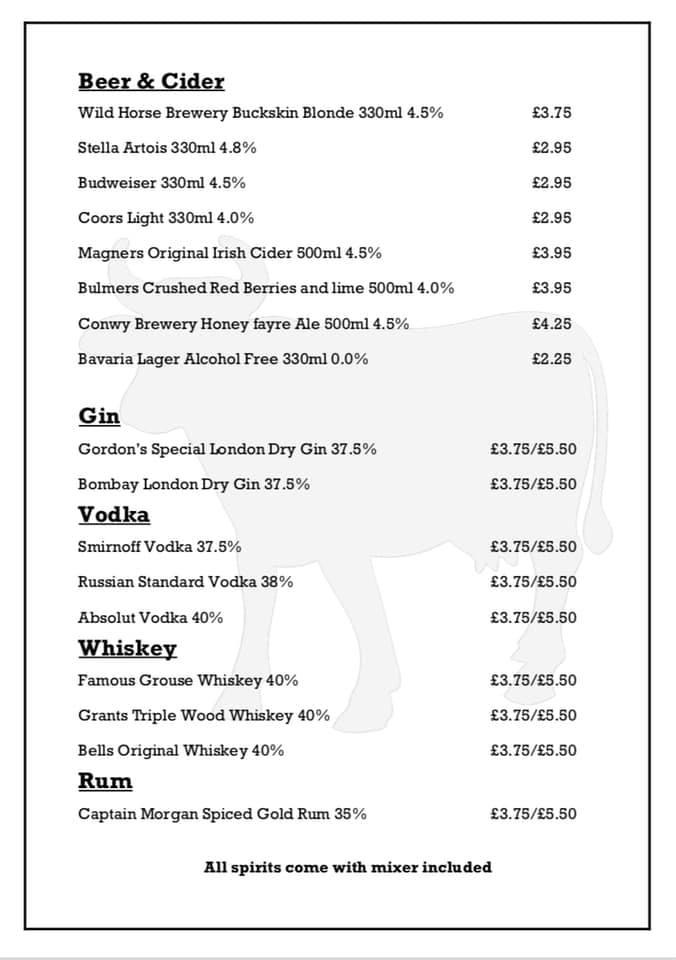 Menu at Tom's Hamburger House restaurant, Menai Bridge
