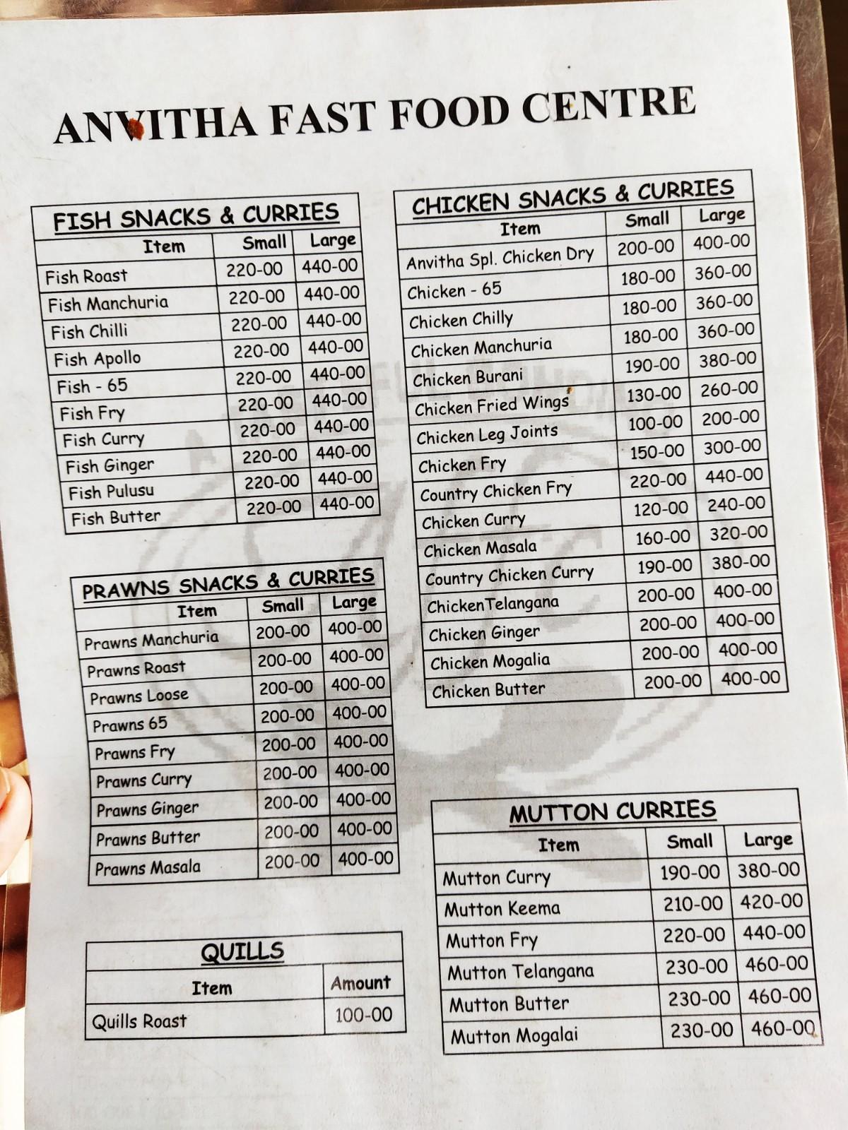Menu at Anvitha Biryani, Karimnagar