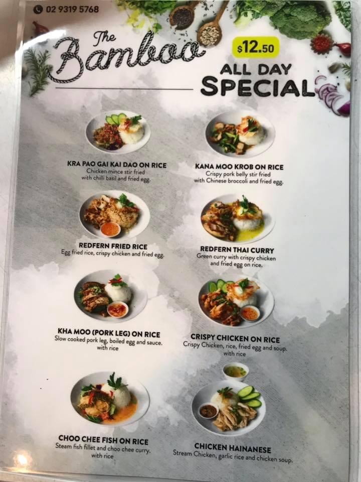 Menu at Bamboo Thai Restaurant, Redfern, 298 Chalmers St