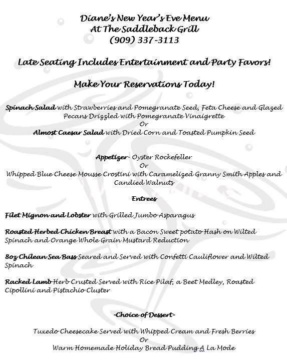 Menu at Saddleback Grill pub & bar, Lake Arrowhead