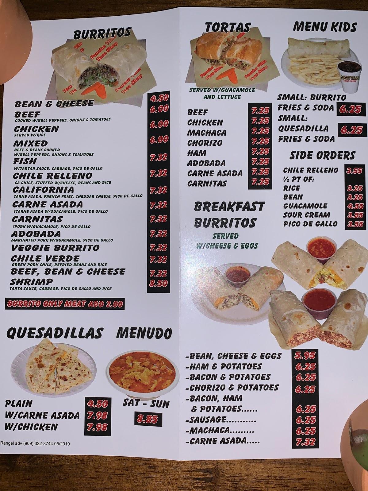 Menu at Pancho Villas Taco Shop 3 restaurant, Fort Mohave