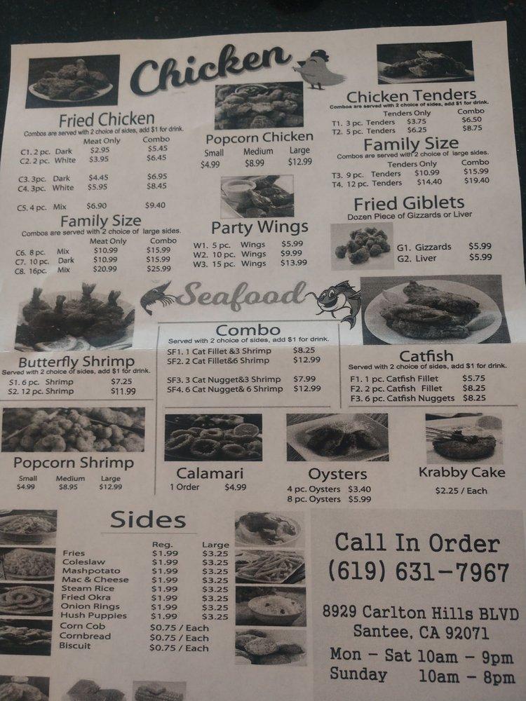 Menu at The Chicken Shop restaurant, Santee