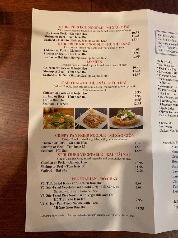 Menu at Pho Saigon at Alamo Ranch restaurant, San Antonio, Culebra Rd 104
