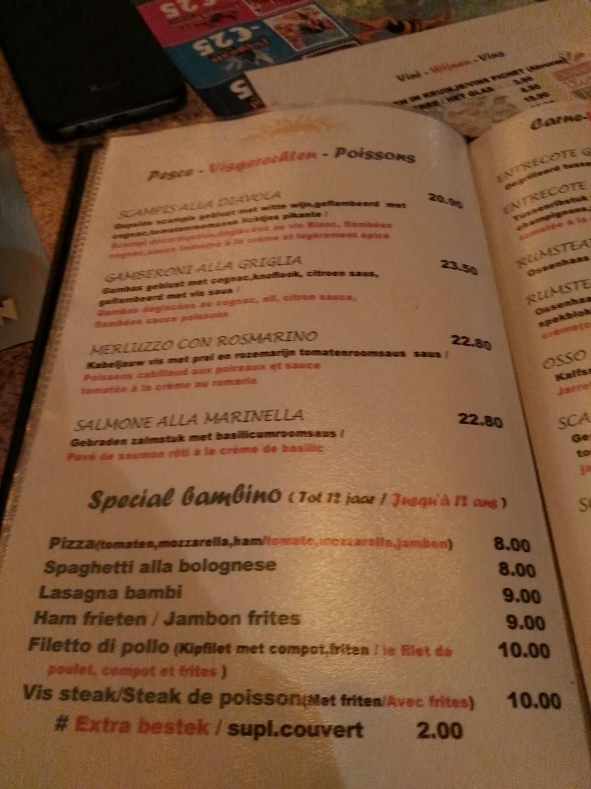 Speisekarte von Sole mio ( italian restaurant ), Koksijde