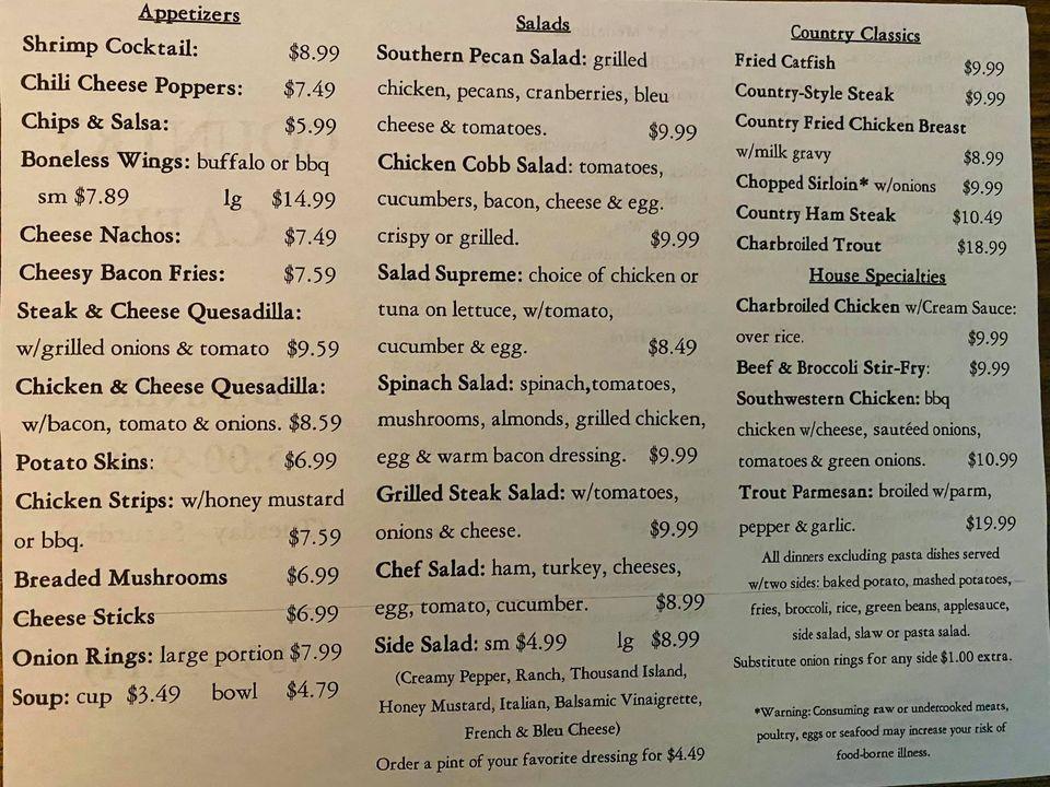 Menu at Country Cafe, Hot Springs, Sam Snead Hwy