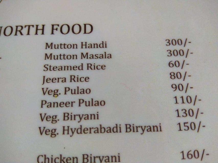 Goa Darbar menu
