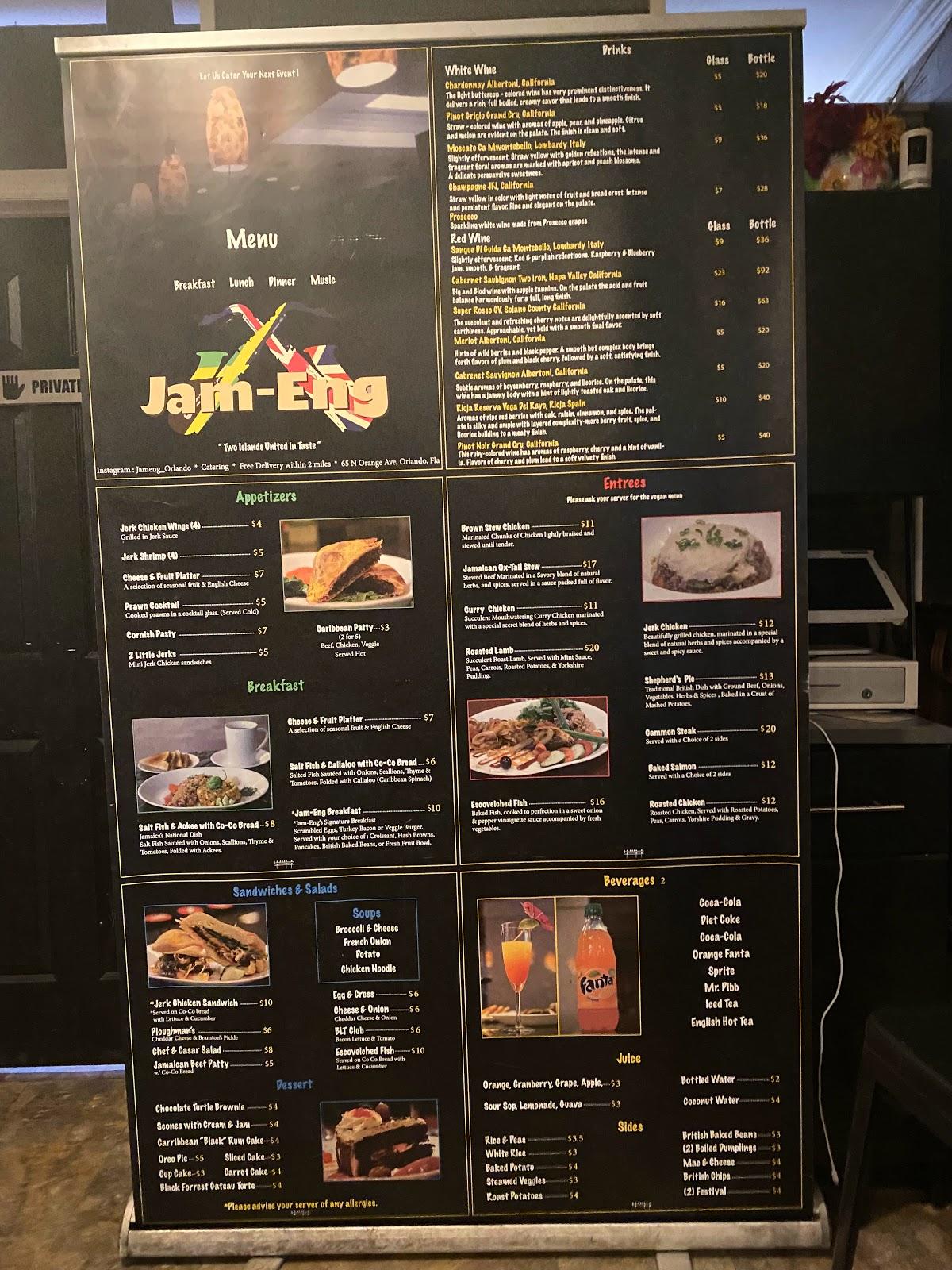 Menu at JamEng Caribbean And English Cuisine pub & bar, Orlando