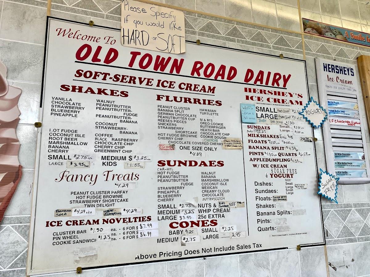 Menu at Old Town Road Dairy restaurant, Clearfield, S 2nd St