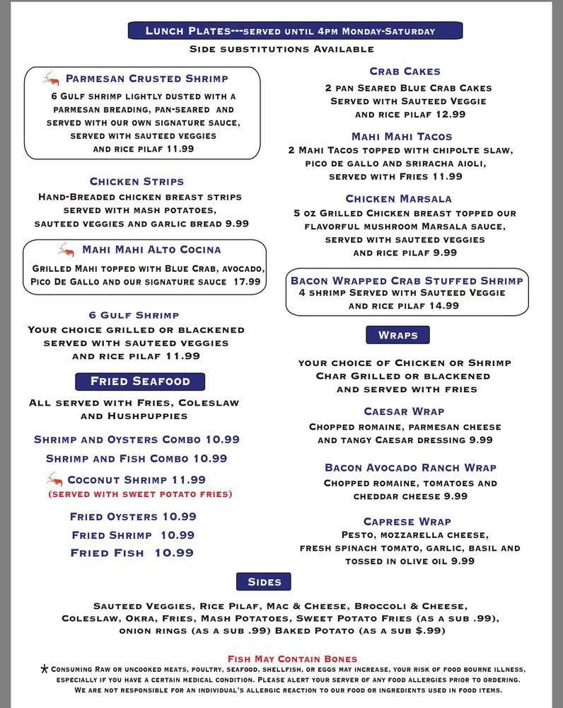 Menu at Saltwater Grill restaurant, Corpus Christi