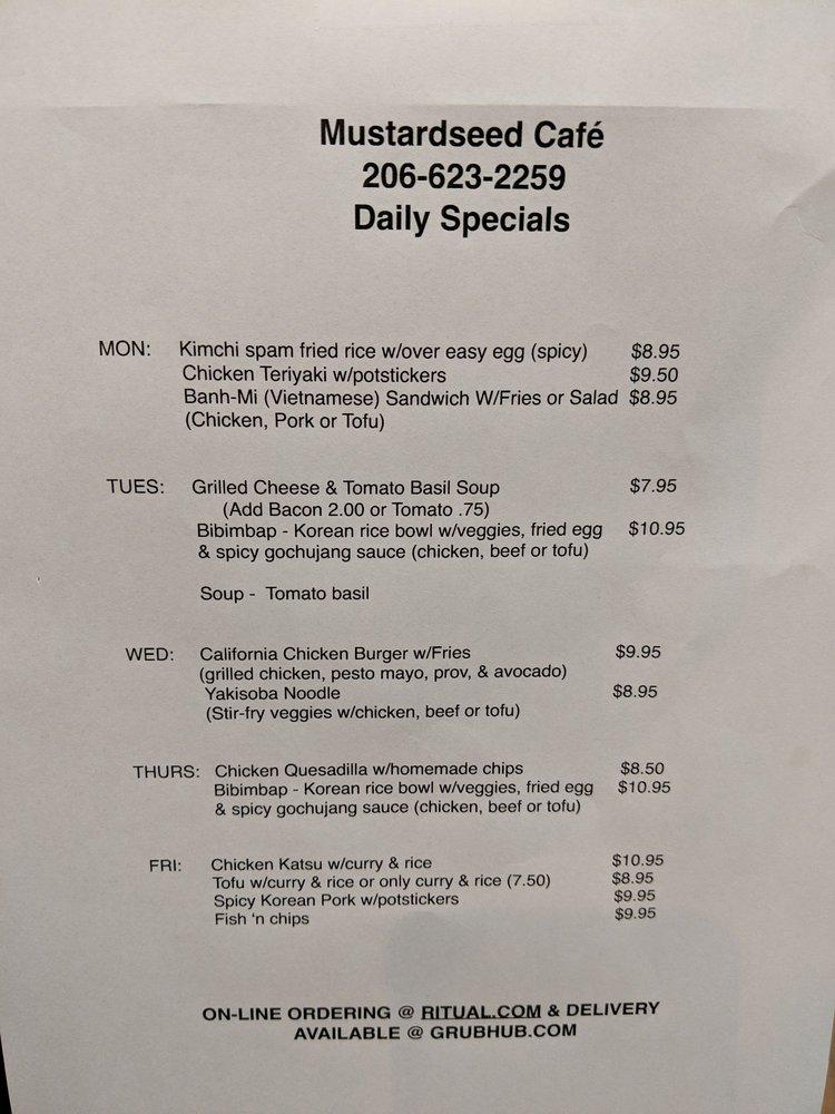 Menu at Mustard Seed Cafe, Seattle