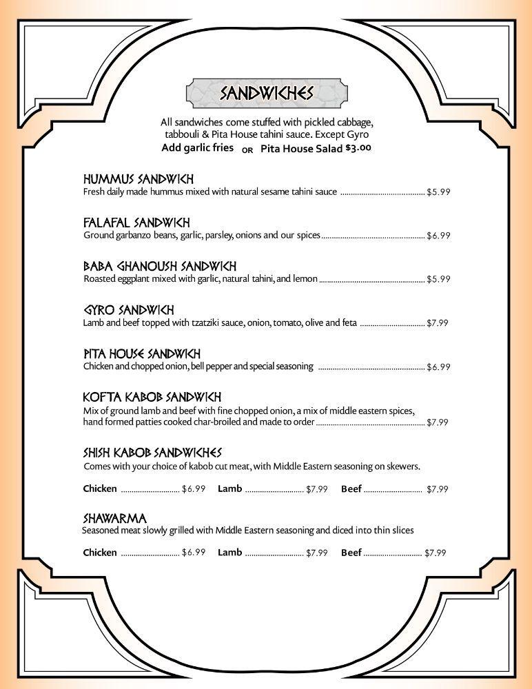 Menu at Pita House restaurant, Battle Ground, 715 W Main St 117