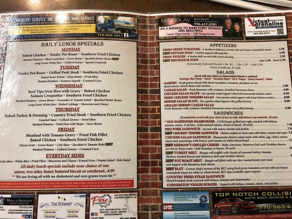 Menu at Corner Stop Cafe, Lawrenceville