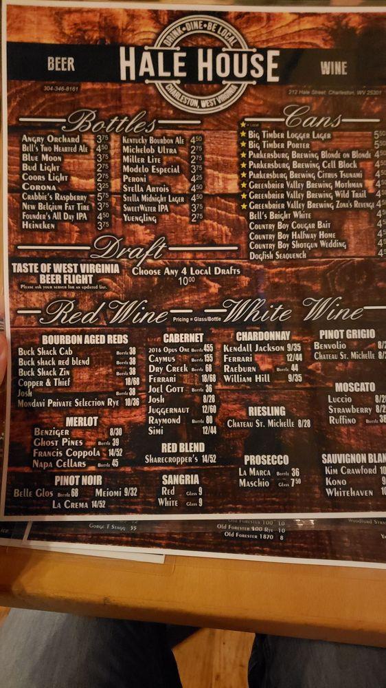 Menu at Hale House restaurant, Charleston